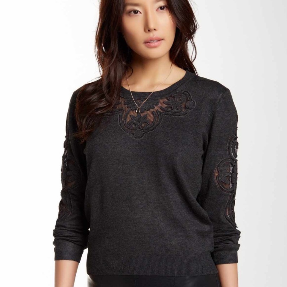 Charcoal Lace Appliqué Sweater!